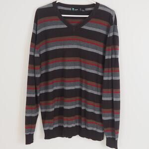 Vintage Vurt Classic V-Neck Y2K Striped Sweater Mens XL 100%‎ Cotton